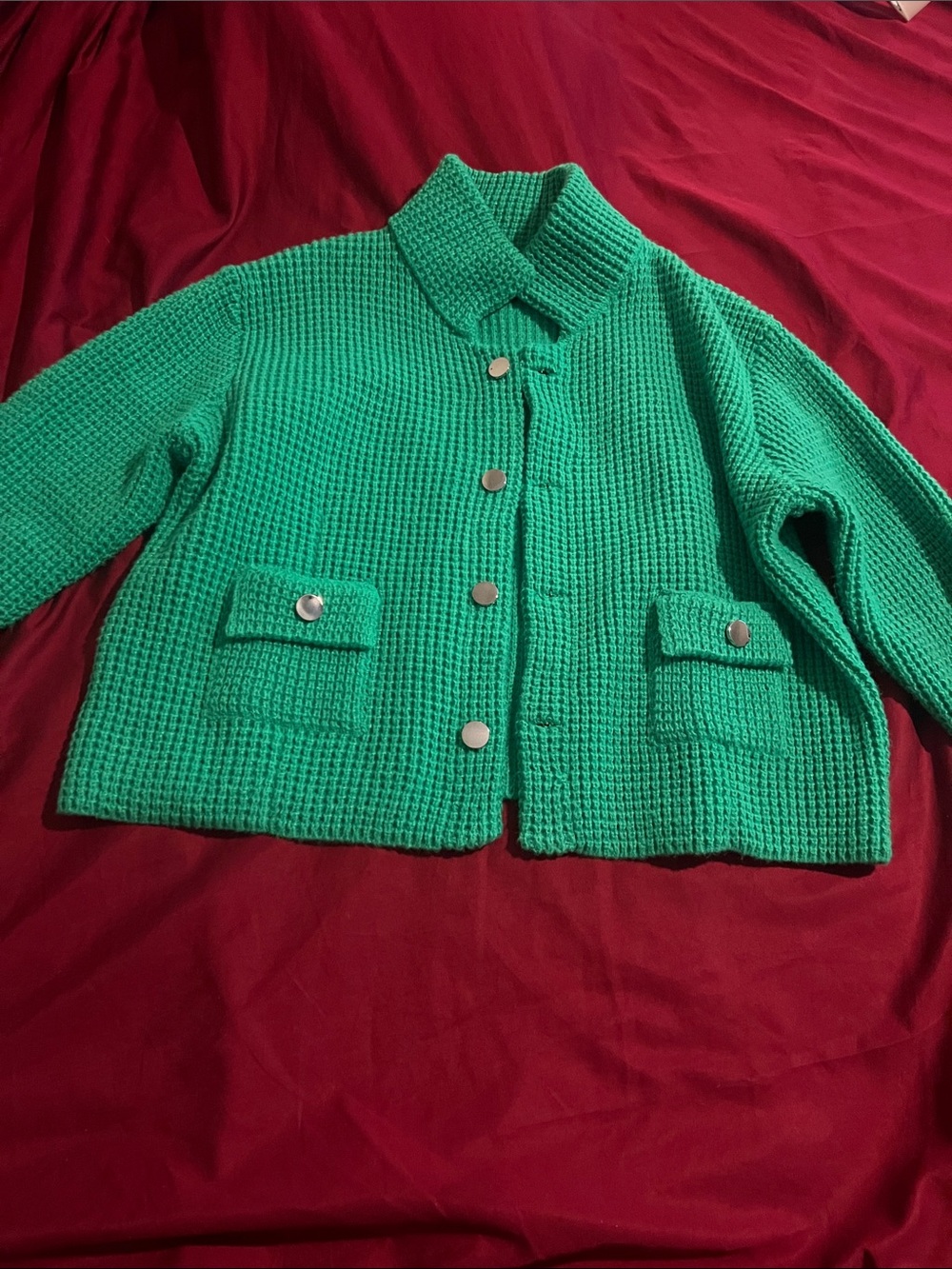 Women’s Green Knit Button-Up Jacket